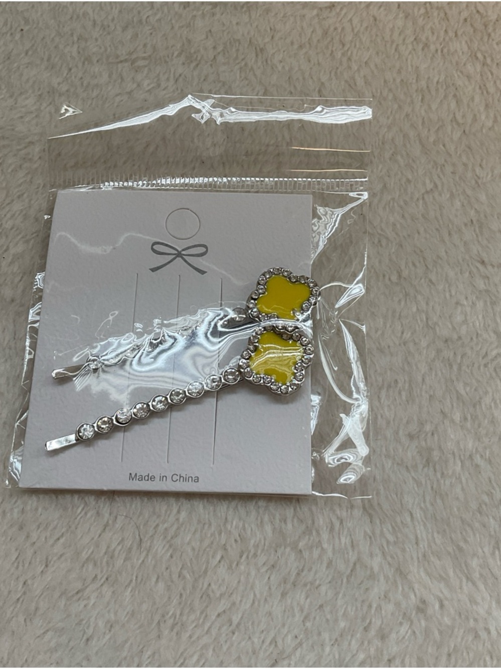 Girls Yellow Clover Rhinestone Hair Clips - Sparkle Accent